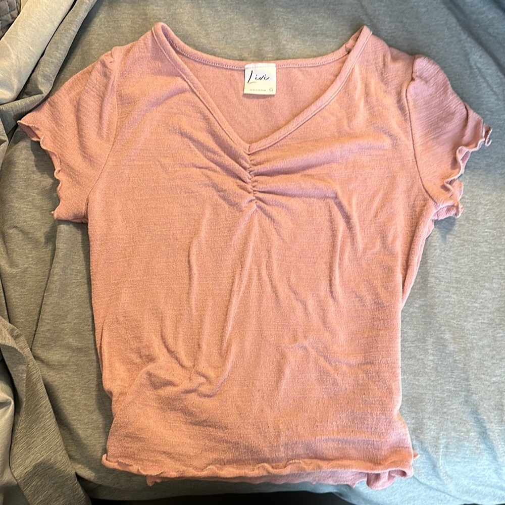 Blush pink crop top with ruffle sleeves